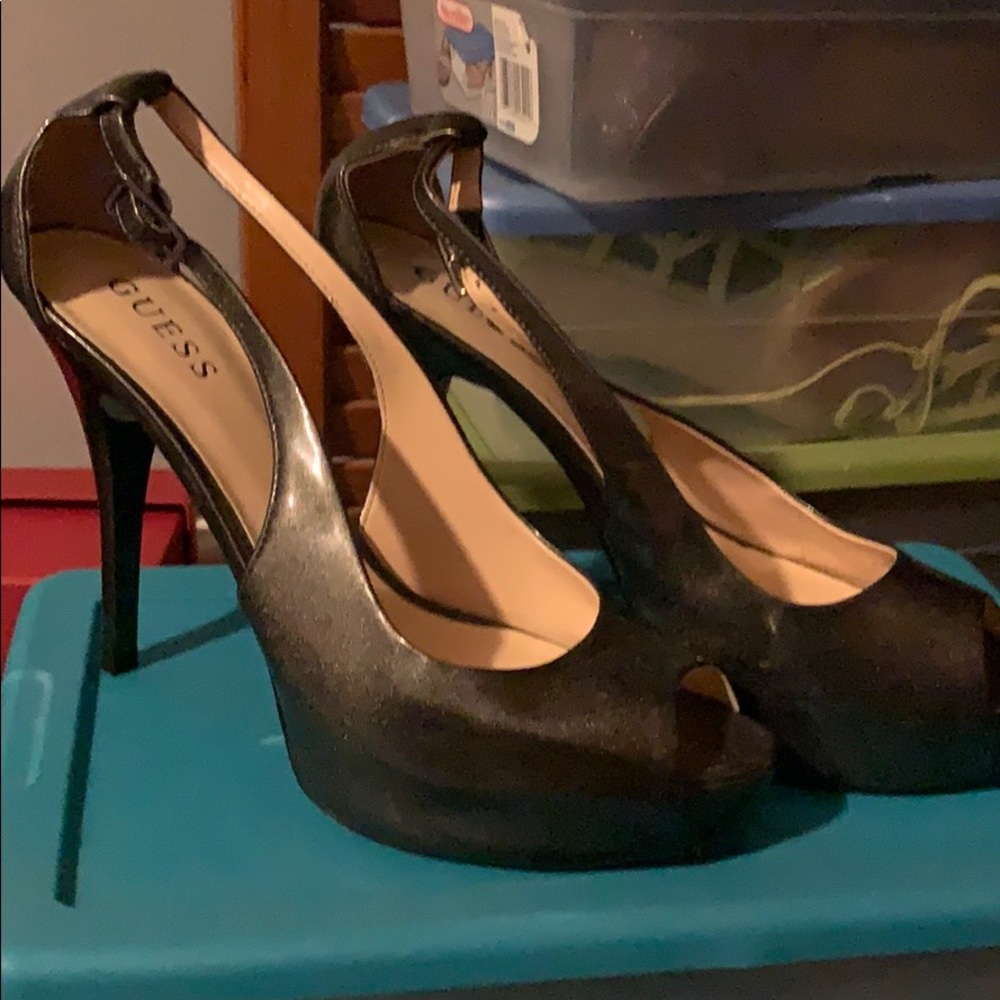 Patent peep toe pumps.